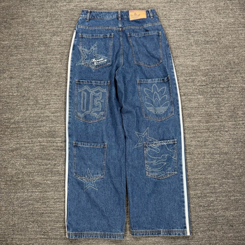 Adidas Originals Baggy GFX Jeans Women 28X32 Star Denim Sporty Graphics Loose